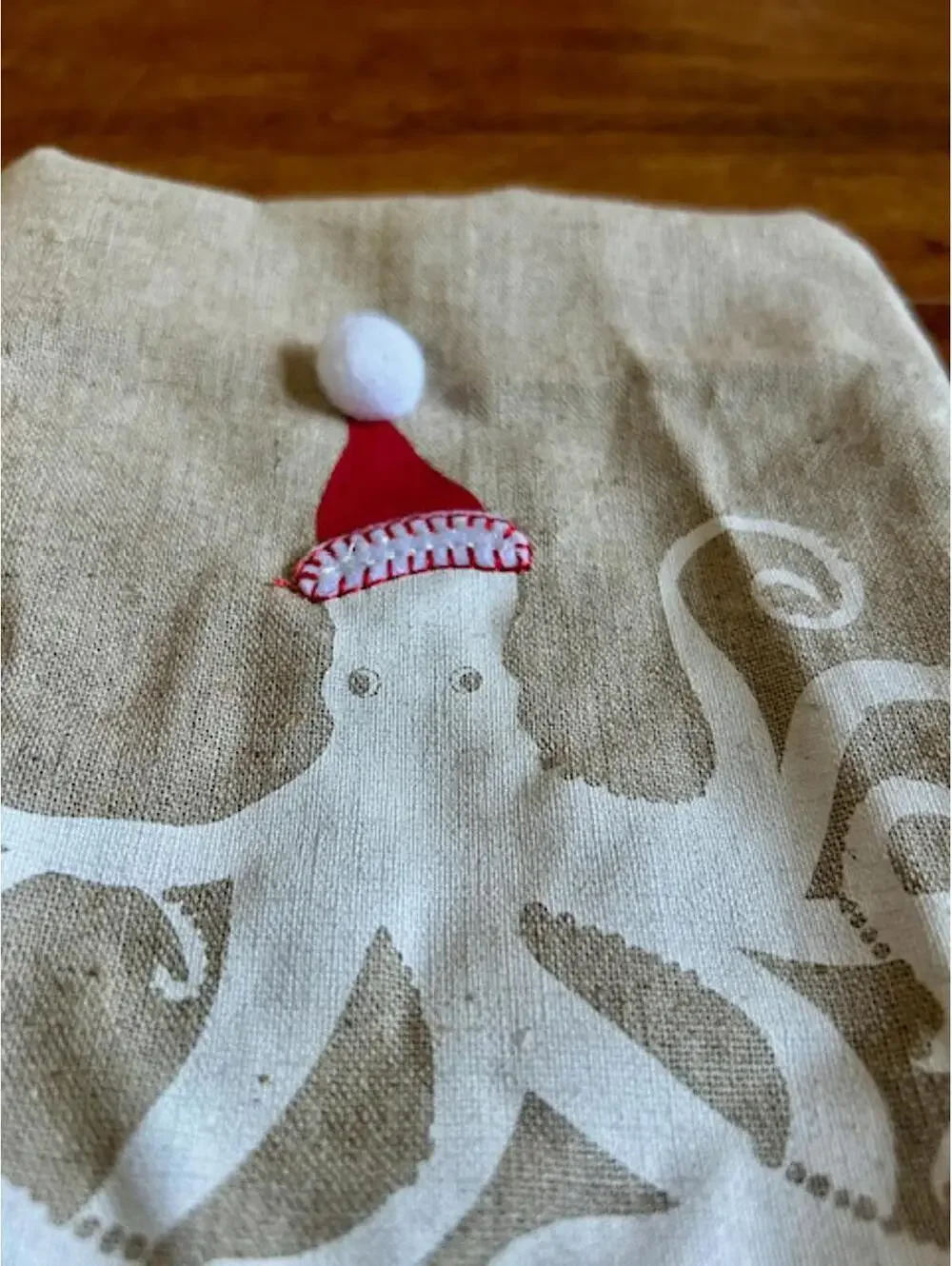 Holiday Octopus Kitchen Towel with Santa Hat Design